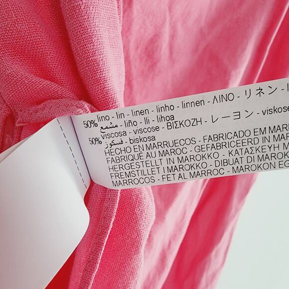 Zara Pink Midi Skirt Linen Blend with Side Slit & Ruffles Size XL - Picture 5 of 9